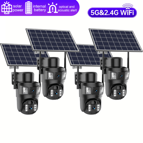 SANSCO Dual Lens Solar Security Camera Outdoor 5GHz 2.4GHz Wireless 4K Resolution 355° Pan Tilt Full Color Night Vision Two-Way Audio Motion Detection Smart Alarms