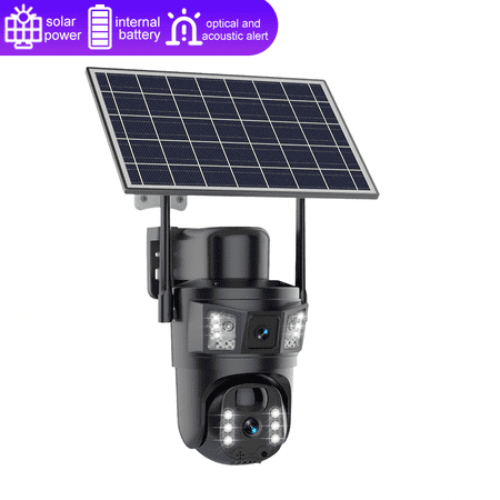 SANSCO Dual Lens Solar Security Camera Outdoor 5GHz 2.4GHz Wireless 4K Resolution 355° Pan Tilt Full Color Night Vision Two-Way Audio Motion Detection Smart Alarms