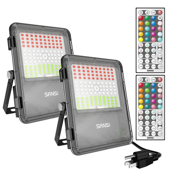 SANSI 120W LED Flood Light Outdoor, 13200LM RGB Flood Light, Color Changing IP66 Floodlight, 2-Pack