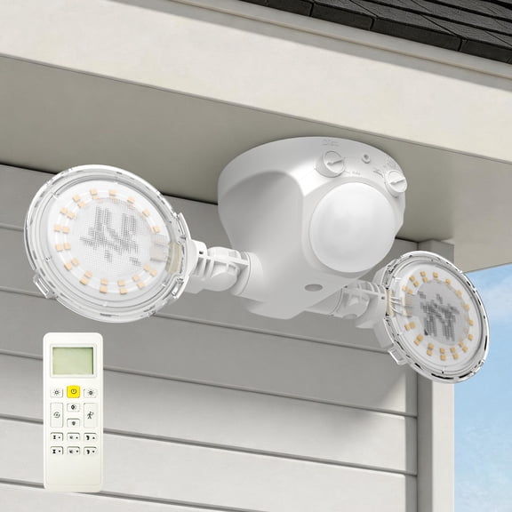 SANSI 25W 3000LM Motion Sensor Flood Light, Remote Dimmable, IP65, 2-Head Wall/Eave Mount