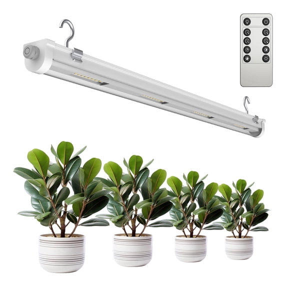 SANSI 25W T8 4000K Full Spectrum Grow Light Strip, 2FT, 4-Level Dim, Remote Timer (4/8/12H), IP54