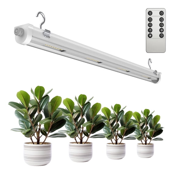 SANSI 25W T8 4000K Full Spectrum Grow Light Strip, 2FT, 4-Level Dim, Remote Timer (4/8/12H), IP54