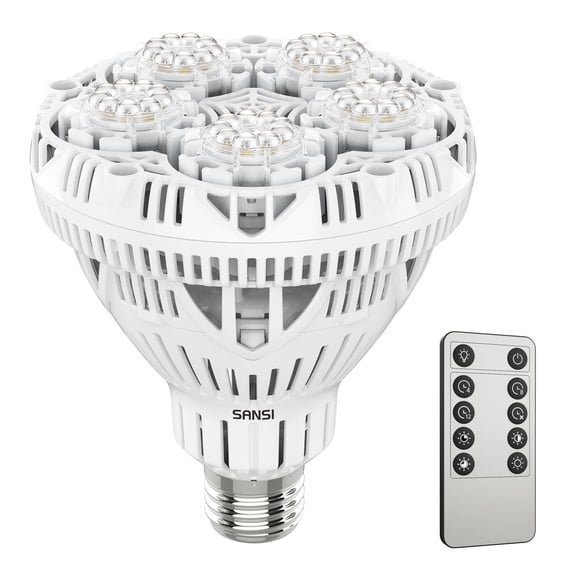 SANSI 30W Dimmable Full Spectrum Grow Light Bulb with Remote & Timer, E26 Base for Indoor Plants