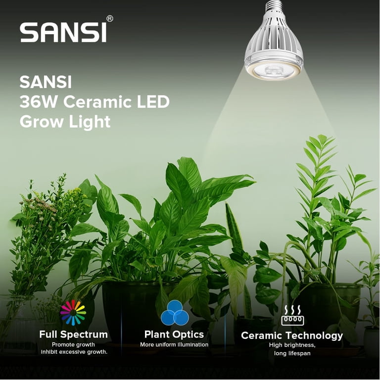 Sansi 36W Grow Light Bulb with COC Technology, Full Spectrum Grow Lamp with Optical Lens for High Ppfd, Perfect for Seeding and Growing of Indoor