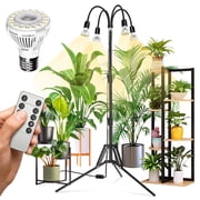 SANSI 4-Head Dimmable Grow Light, 35-64" Tripod, Remote/Timer, 4x10W PAR20 Bulbs for Indoor Plants