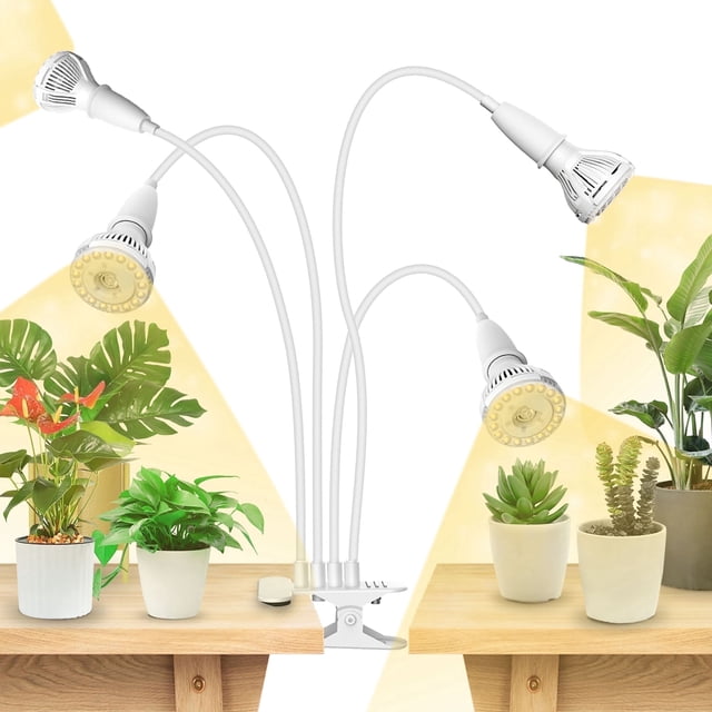 SANSI 40W LED Grow Light Bulb, Full Spectrum White 4-Head Clip-on Plant ...