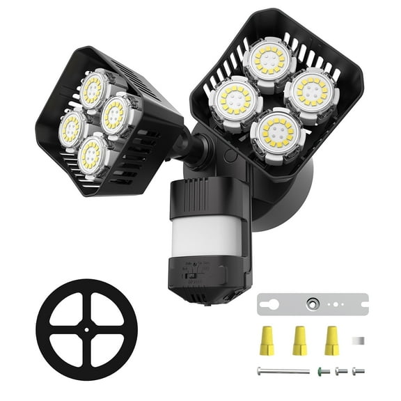 SANSI 54W 7000LM LED Motion Sensor Outdoor Security Lights, 5000K Dusk to Dawn Light Black, 4 Modes