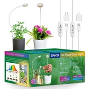 SANSI 5W LED Grow Light, Full Spectrum White Pot Clip Indoor Plant Lamp with Timer, 4-Level Dimmable, 2-Pack