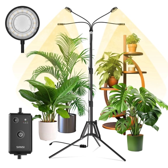 SANSI Dimmable 40W 4-Head LED Grow Light, 35-65" Tripod Stand with Auto Timer for Indoor Plants