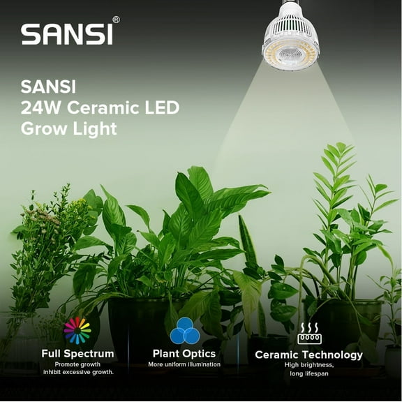 SANSI LED Grow Light Bulb 24W, A21 Full Spectrum Grow Bulb for Indoor Plants, Ceramic Tech Grow Lamp with Optical Lens for High PPFD, Seed Starting, Growing, Blooming and Fruiting