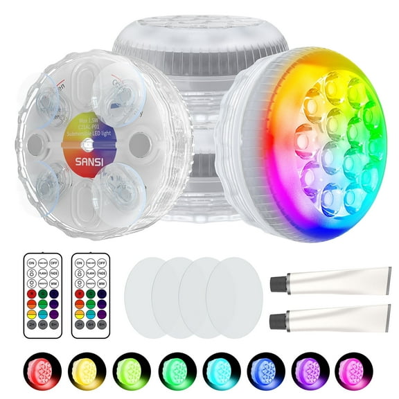 SANSI LED Pool Lights with Glue/Magnets/Suction Cups, Color Changing Underwater Pool Light, 4-Pack