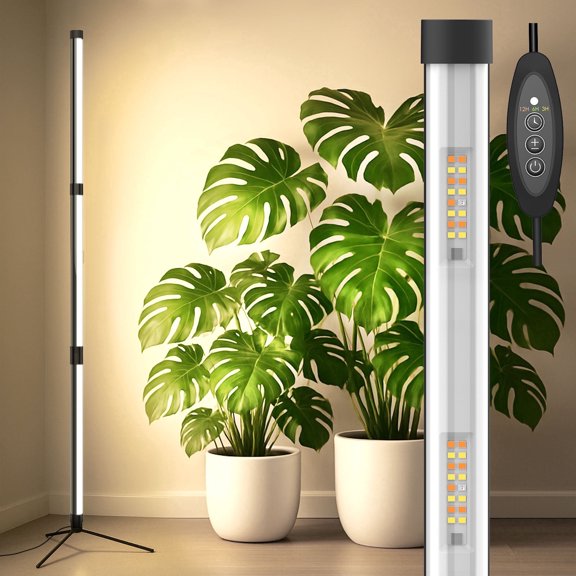 SANSI T10 80W Standing Grow Light, 144 LEDs Full Spectrum, 4.34FT Adjustable, 5 Dimming Levels, Timer 3/6/12H, 4000K