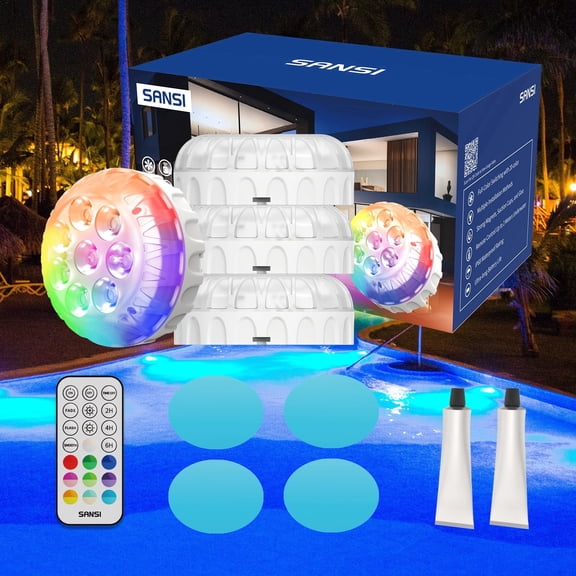 SANSI Underwater Pool Light 20-Color 3-Mode LED Remote Controlled Battery Powered 4-Pack