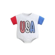 SANSIWU 4th of July Newborn Baby Boy Girl Summer Romper USA Sequin Print Short Sleeve Jumpsuit