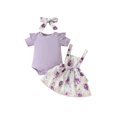 thumbnail image 1 of SANSIWU Infant Baby Girl Summer Outfits Ribbed Short Sleeve Romper+Floral Overalls Dress+Headband Set, 1 of 7