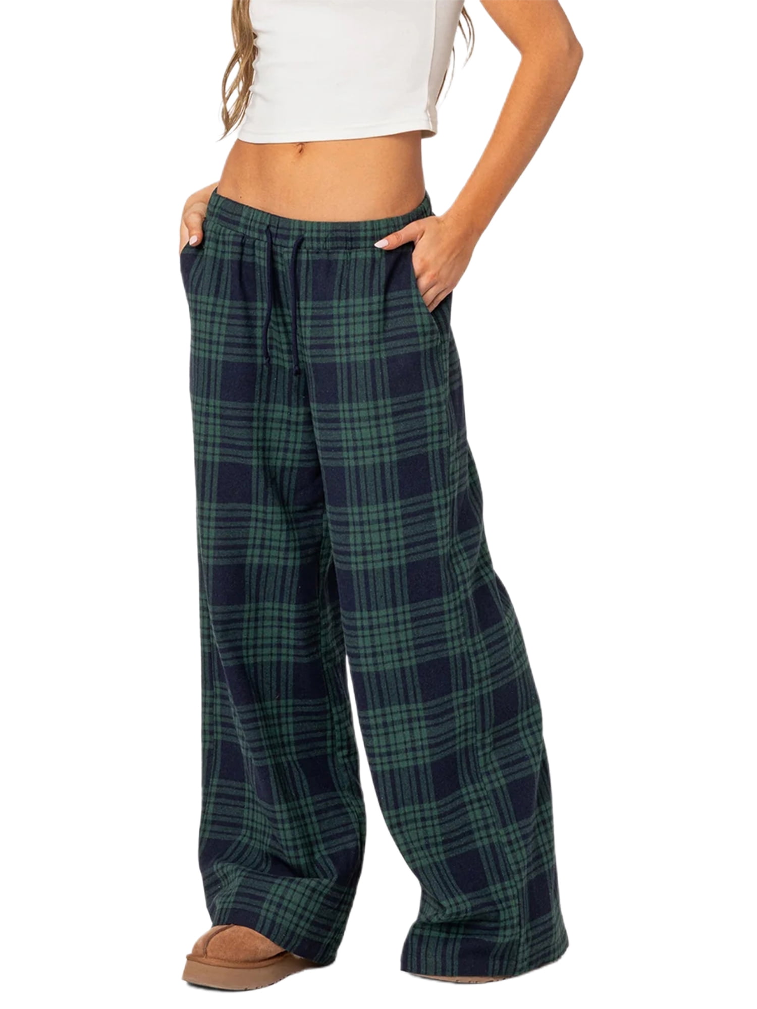 MODA NOVA Juniors Tartan Plaid Pants Elastic High Waist MODA NOVA Juniors Tartan Plaid Pants Elastic High Waist
