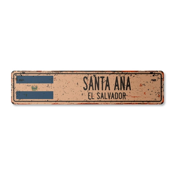 SANTA ANA EL SALVADOR Vintage Plastic Street Sign Salvadoran flag city country road wall gift | Indoor/Outdoor | 24" Wide