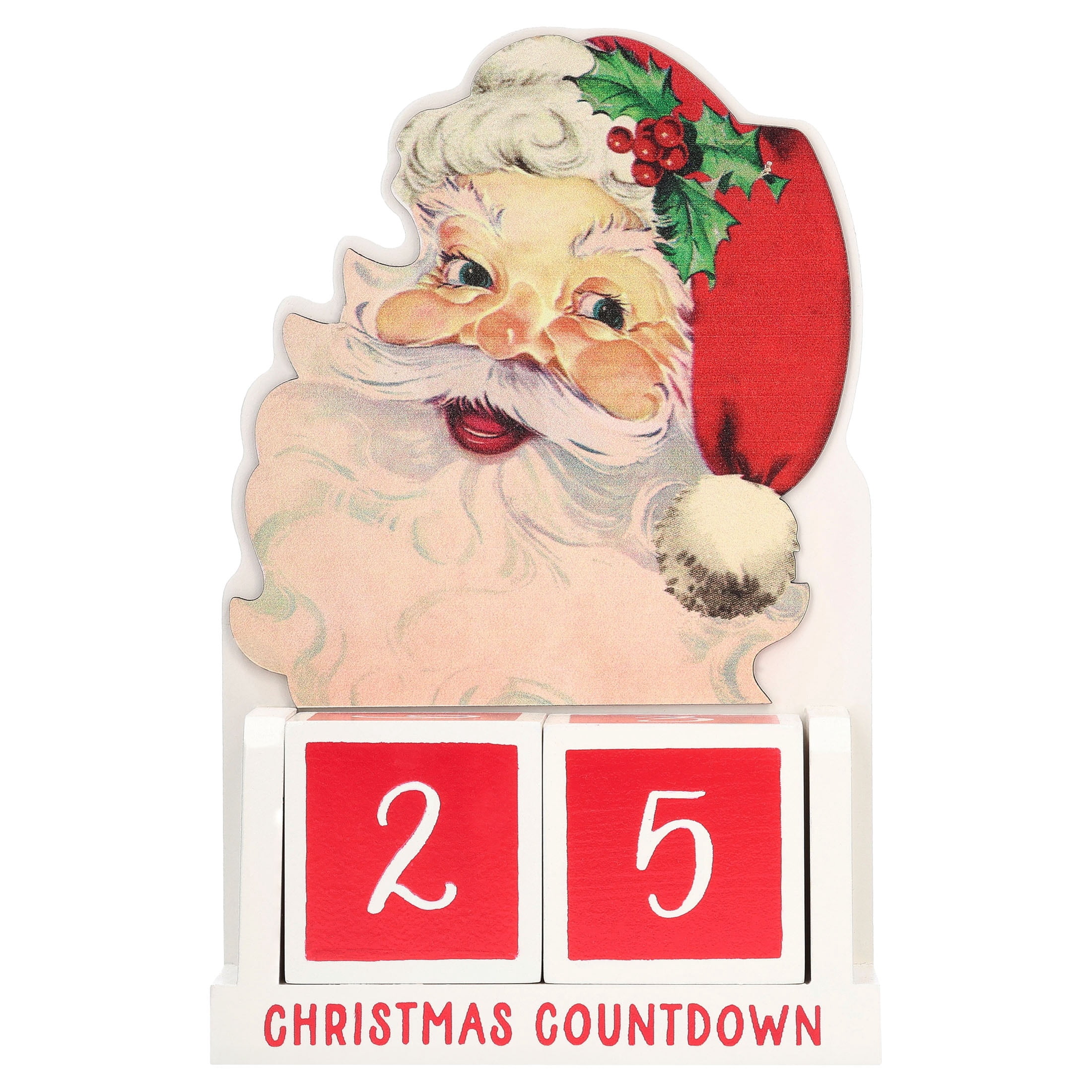 Santa's Countdown Advent Calendar Christmas Decoration, Red and White, 5" x 8", by Holiday Time