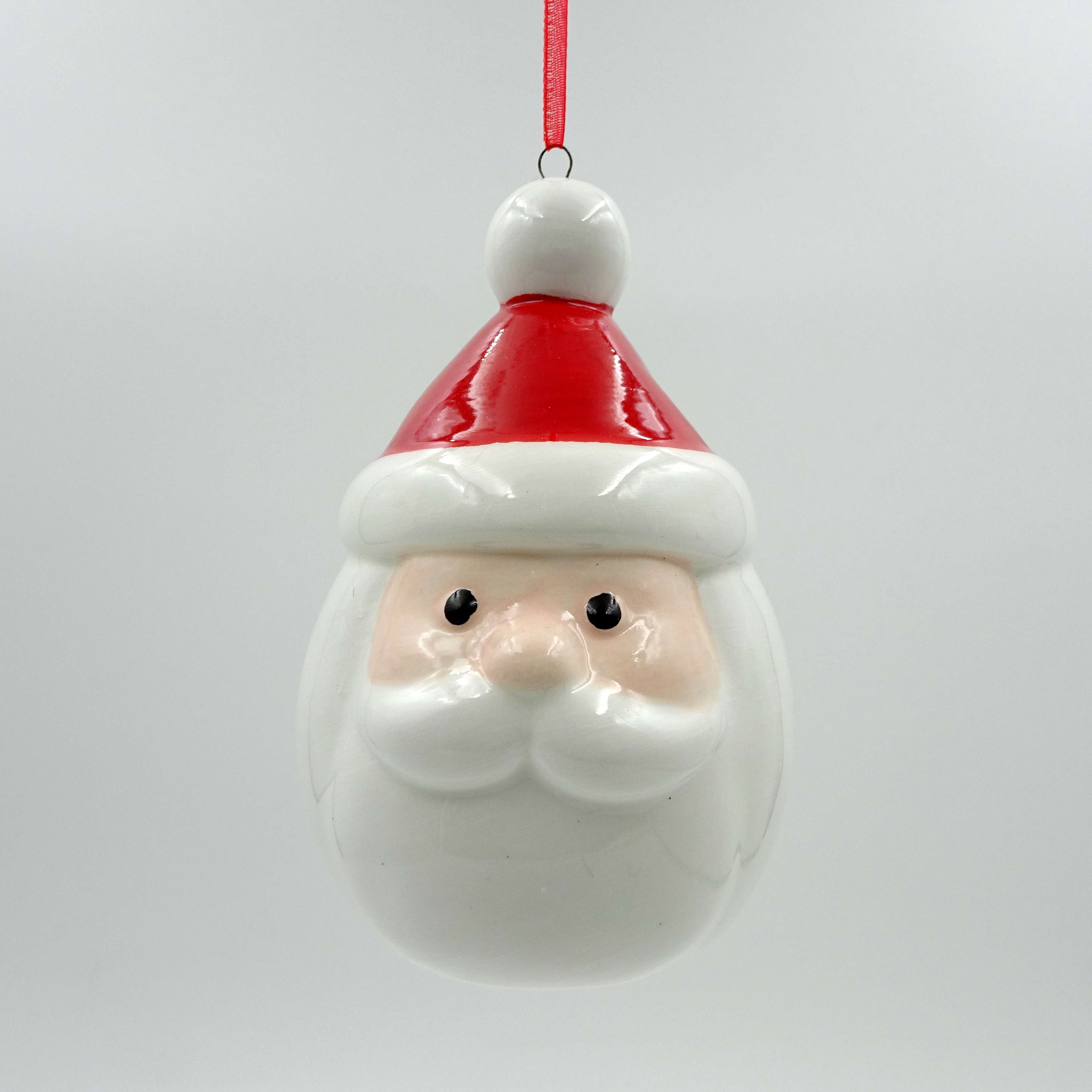 Red and White Ceramic Santa Head Christmas Ornament, 4.5", by Holiday Time