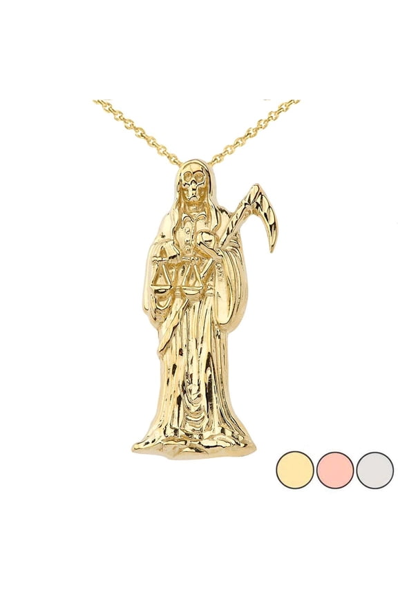 SANTA MUERTE GRIM REAPER PENDANT NECKLACE IN GOLD (YELLOW/ROSE/WHITE GOLD) :  14K  Pendant with 16" chain