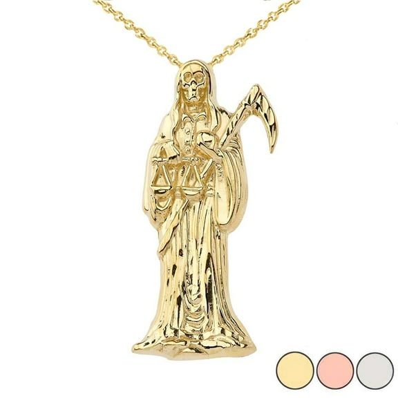 SANTA MUERTE GRIM REAPER PENDANT NECKLACE IN GOLD (YELLOW/ROSE/WHITE GOLD) : 14K Pendant with 16" chain