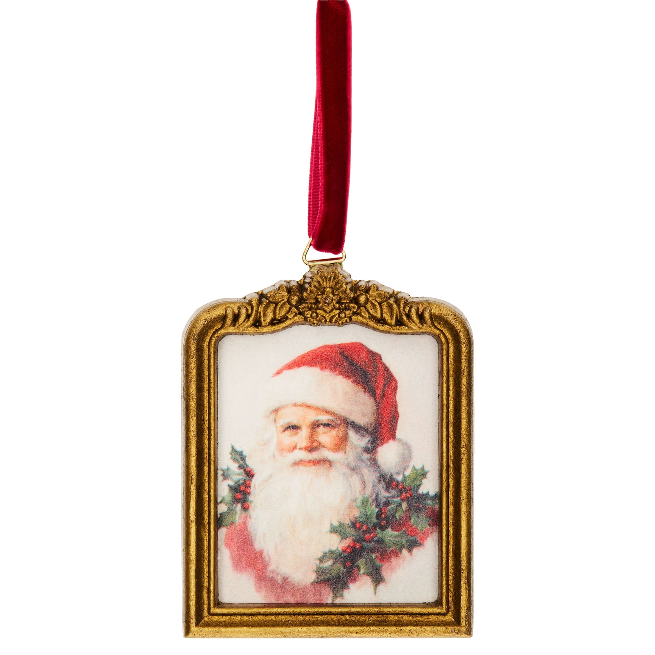 Multicolor Santa with Holly Paper Print in Frame Christmas Ornament, 4", by Holiday Time