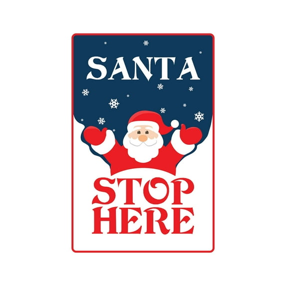 SANTA STOP HERE Aluminum Sign kids christmas shopping holiday season | Indoor/Outdoor | 24" Tall