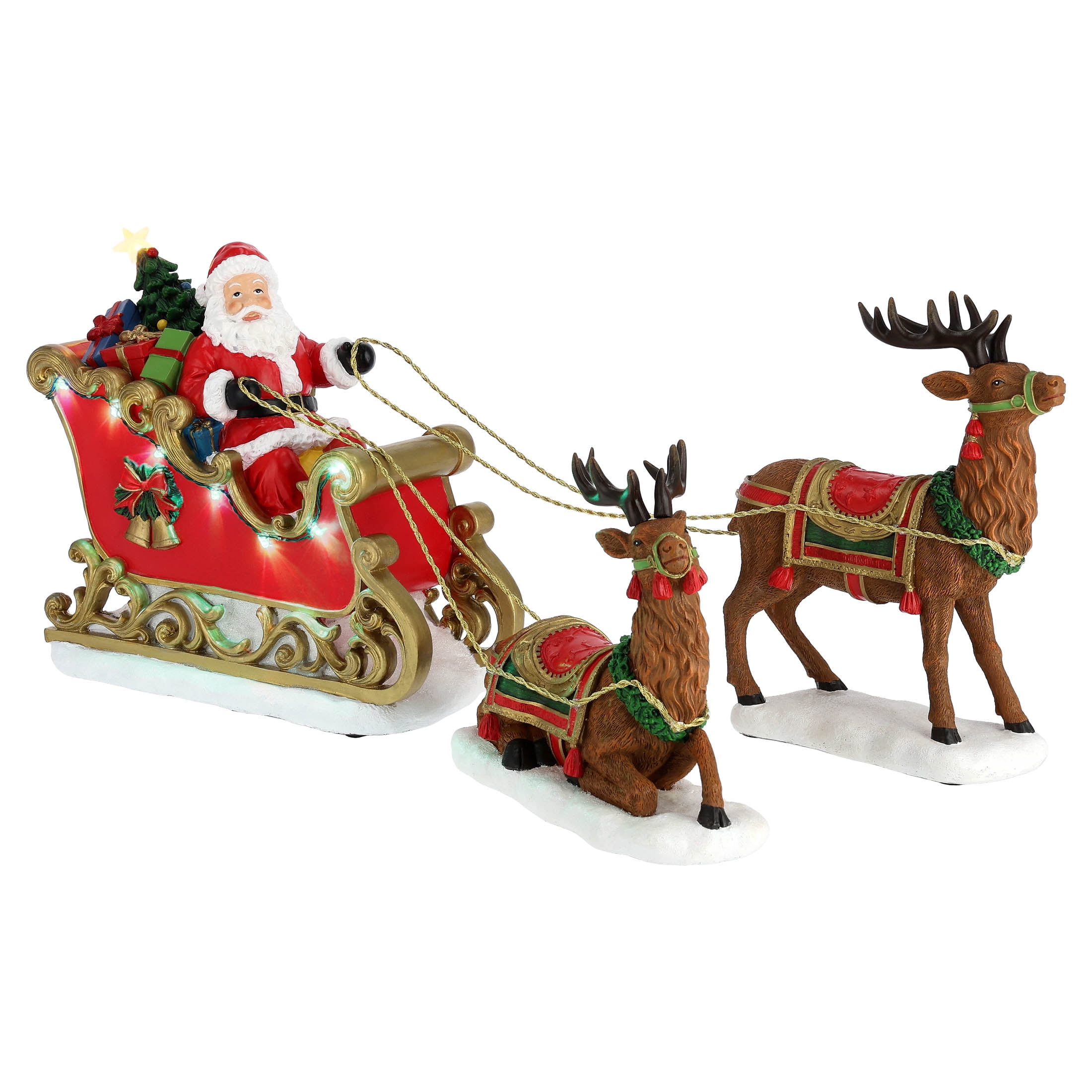 Light-Up Santa's Sleigh with Reindeer Christmas Village Decoration, Multicolor, 9", by Holiday Time