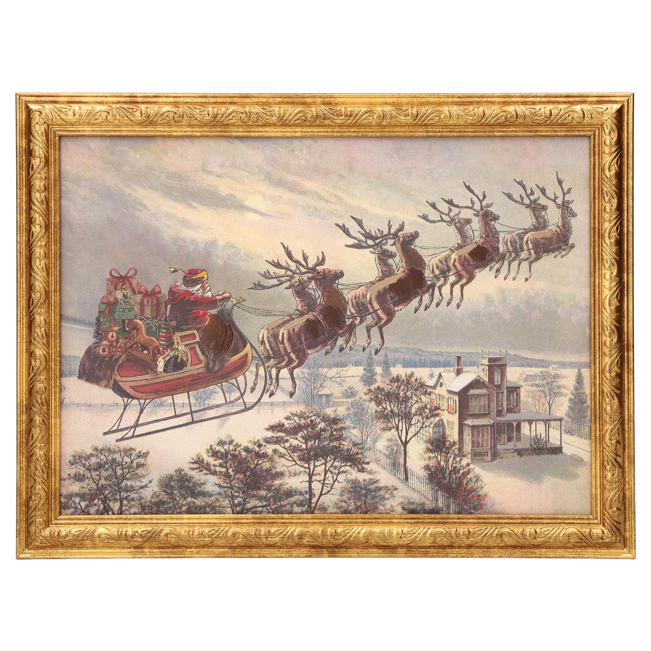 Santa's Sleigh Framed Christmas Wall Art, Multicolor, 12" x 9", by Holiday Time