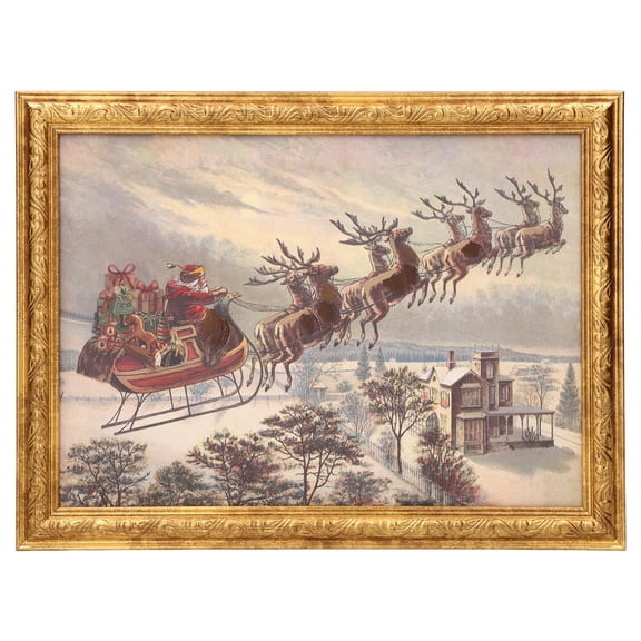 Santa's Sleigh Framed Christmas Wall Art, Multicolor, 12" x 9", by Holiday Time