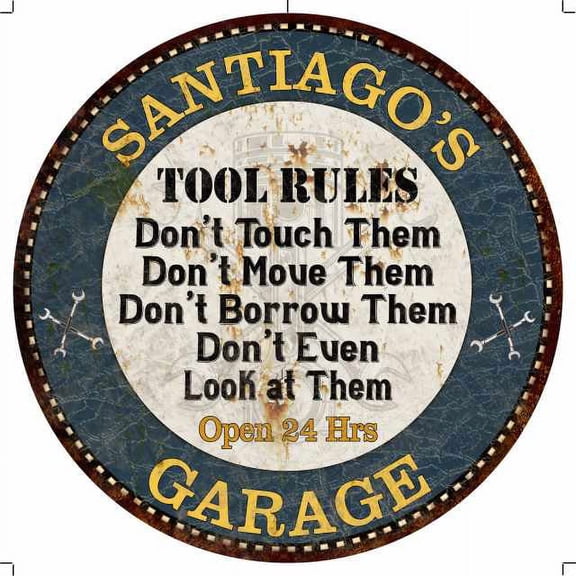 SANTIAGO'S Garage Rules 14" Round Metal Sign Garage Wall Decor 100140015482