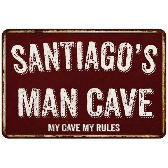SANTIAGO'S Man Cave Red Grunge Sign 8 x 12 High Gloss Metal Sign 208120003481