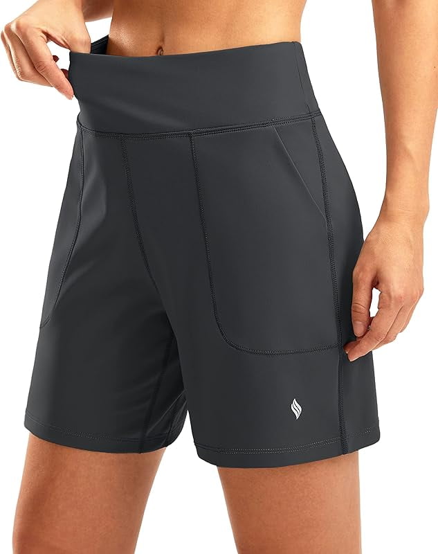 Women's Running Shorts With Zip Pockets - High Waisted Athletic Workout Gym Shorts With Liner