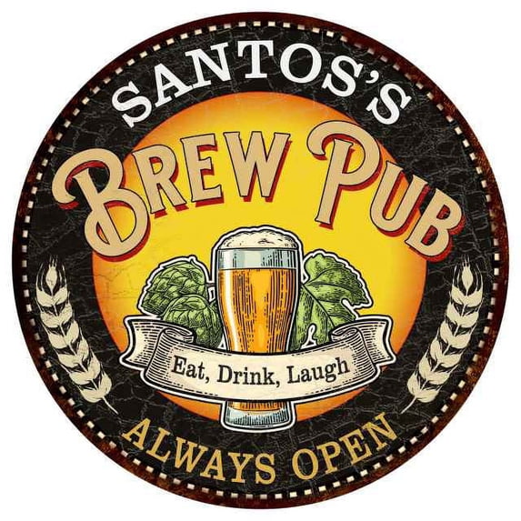 SANTOS'S Beer Pub Man Cave Metal Sign Home Decor 14 inch Round 100140025346
