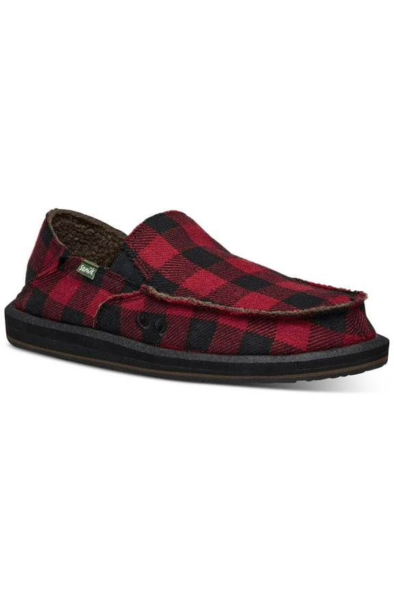 SANUK Mens Red Plaid Buffalo Padded Goring Comfort Vagabond Chill Round Toe Slip On Loafers Shoes 11