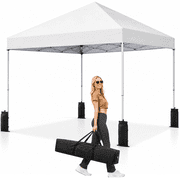 10x10 Pop Up Canopy Tent, One Push Setup, Instant Portable for Outdoor Events, Parties & Camping with 8 Stakes, 4 Ropes and Carry Bag, White