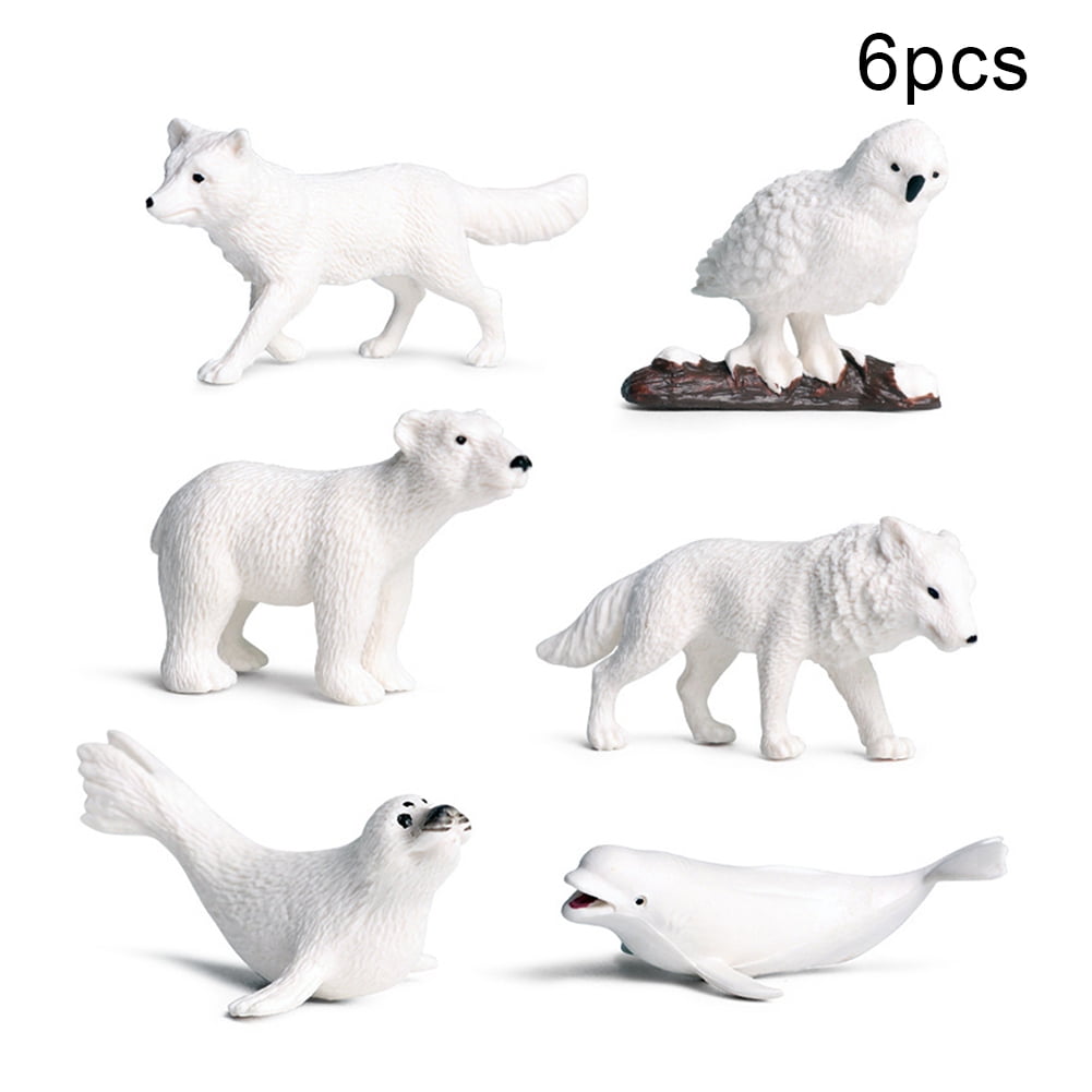 SANWOOD Arctic Animal Model 6Pcs/Set Simulation Penguins Polar Bear Snowy Owl Dolphin Wolf Model