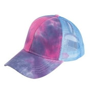SANWOOD Baseball Cap Light Blue,Outdoor Women Tie Dye Anti Sun Adjustable Cotton Baseball Cap Mesh Ponytail Hat