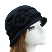 SANWOOD Bowler Hat, Fashion Women Wool Church Cloche Flapper Hat Lady Bucket Winter Flower Cap