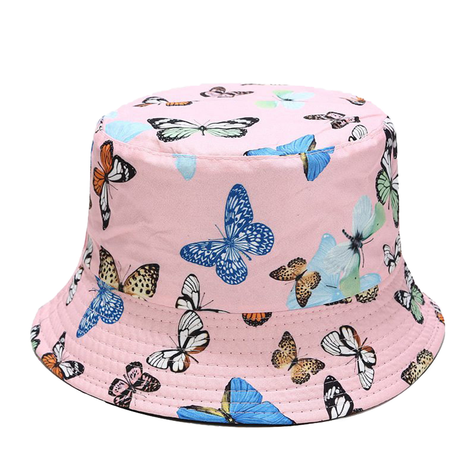 SANWOOD Bucket Hat Pink,Butterfly Print Fisherman Hat Summer