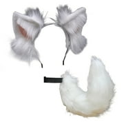 SANWOOD Faux Tail,1 Set Faux Tail Realistic Easy to Wear Plush Ears Headband Furry Animal Tail Party Supplies