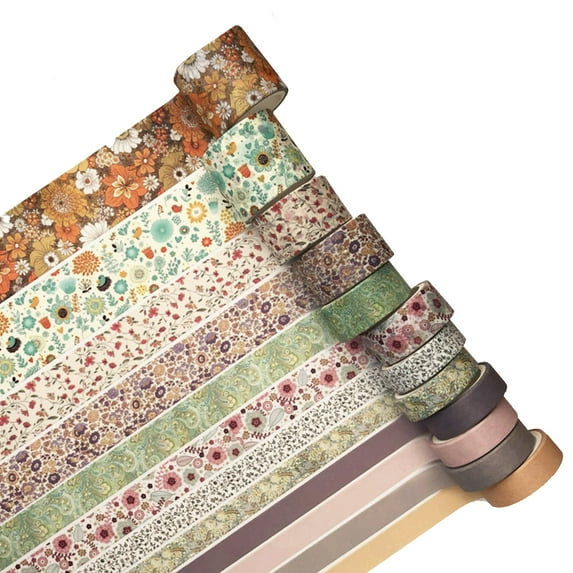 SANWOOD Washi Tape,12 Rolls Washi Masking Tapes Set Japanese Decorative Writable Vintage Sticker Gift for DIY Crafts Arts Scrapbooking Journal Planners,Flower Design