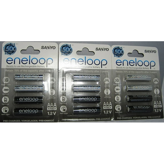 SANYO eneloop AAA Ni MH Pre Charged Rechargeable Batteries X 12 batteries