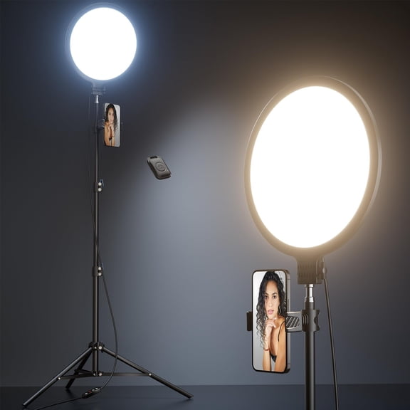 SAOIRSES 10.5" Ring Light with 69" Tripod Stand and Phone Holder Kit, Full-Screen Zoom Lighting for Video Recording, Makeup, Live Stream, Dimmable LED Selfie Ring Light Tripod for iPhone with Remote