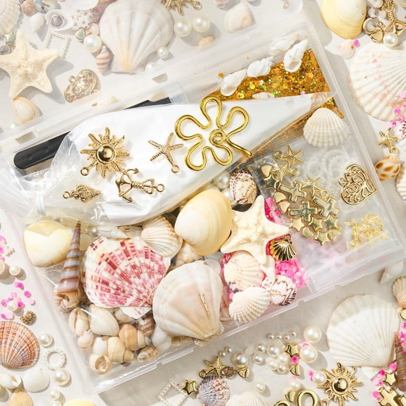 SAOIRSES Beach Junk Case Charms Kit, 780PCS Summer Phone Case Decorating Kit with Shells Pearls Gold Charms, DIY Decoden Kits for Phone Pad Cases, Nails, Teens Gifts