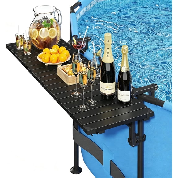 SAOIRSES Poolside Bar, Above Ground Pool Bar, 49.49.6" Carbon Steel Poolside Table, Swim Up Bar Fits Top Rails 4.48"or Less, Holds 110LBS, Frame Round & Oval Above Ground Swimming Pools Accessories