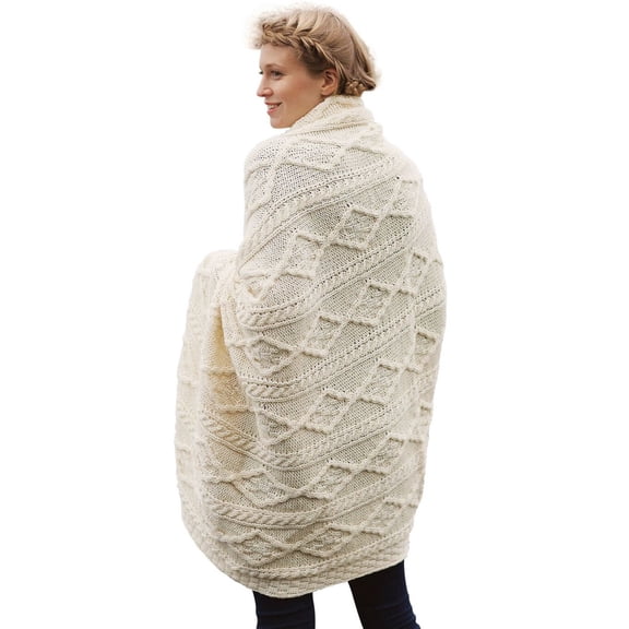 SAOL 100% Merino Wool Aran Cable Knitted Throw Blanket 40in x 60in Made In Ireland