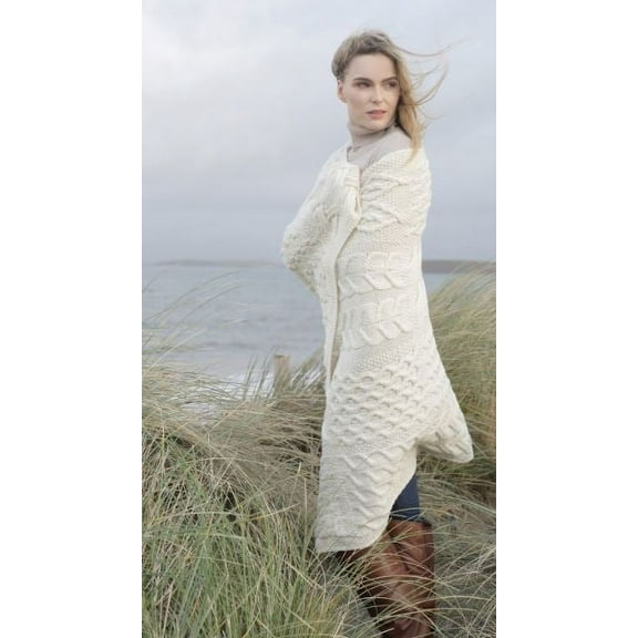 SAOL 100% Merino Wool Aran Cable Knitted Throw Blanket 42" x 64" Made in Ireland