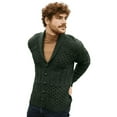 thumbnail image 1 of SAOL 100% Merino Wool Aran Men's Shawl Collar Cardigan Sweater Cable Knit Jacket Made in Ireland, 1 of 5