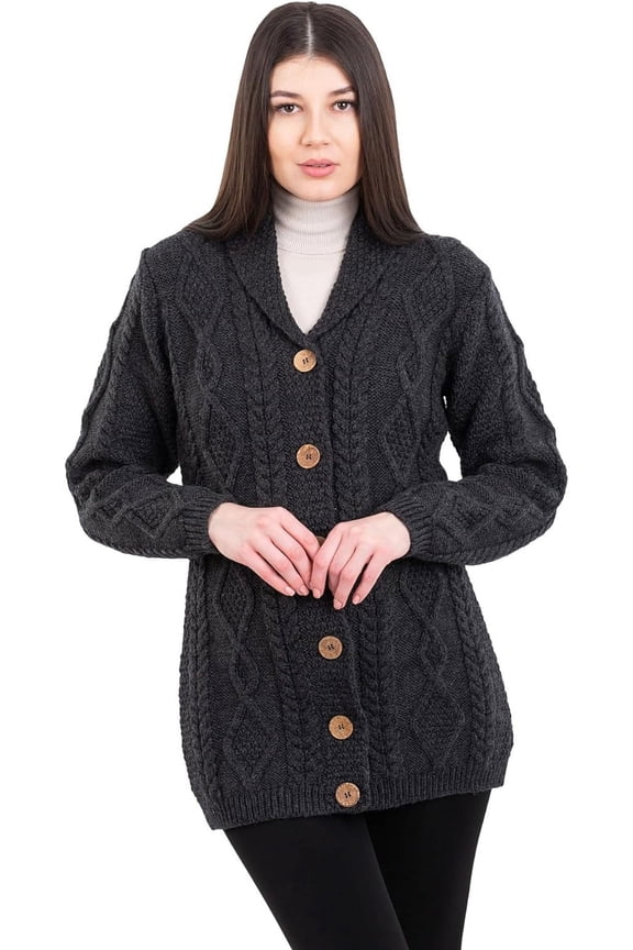 100 % Merino Wool Ladies Shawl Collar Cardigan